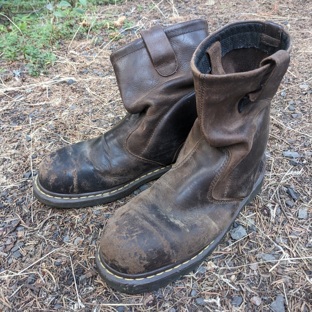 Dr Martens Boots Icon 2295 Steel Toe Work Brown Leather Mens 11 Pull On AS IS